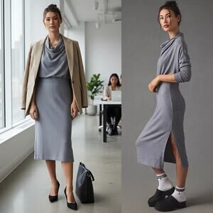 Anthropologie Daily Practice Gray The Arabella Drapey Dress Academia Size XS